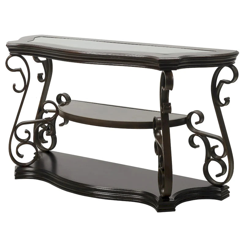 Table console d'entrée en verre trempé brun foncé