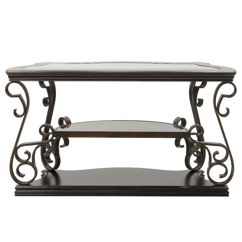 Table console d'entrée en verre trempé brun foncé