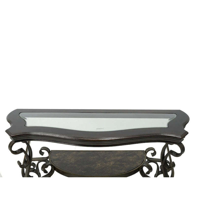 Table console d'entrée en verre trempé brun foncé