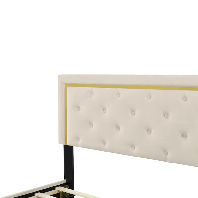 Lit plateforme rembourré avec tête de lit capitonnée