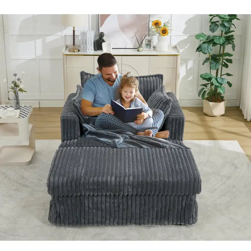 Chaise longue surdimensionnée moderne gris foncé de 47,8 po en tissu d'ameublement
