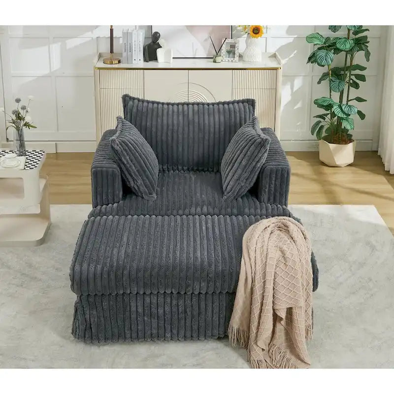 Chaise longue surdimensionnée moderne gris foncé de 47,8 po en tissu d'ameublement