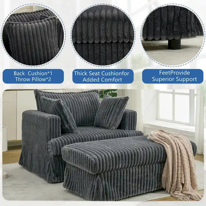 Chaise longue surdimensionnée moderne gris foncé de 47,8 po en tissu d'ameublement
