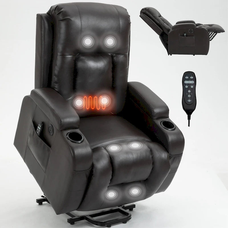 Fauteuil inclinable électrique noir avec fonction de massage par vibration, adapté aux personnes âgées