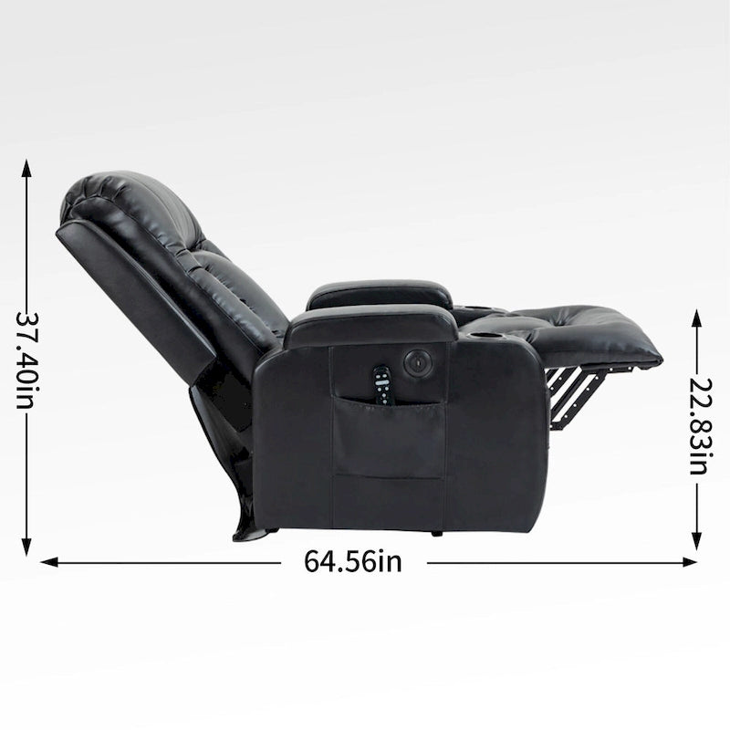 Fauteuil inclinable électrique noir avec fonction de massage par vibration, adapté aux personnes âgées