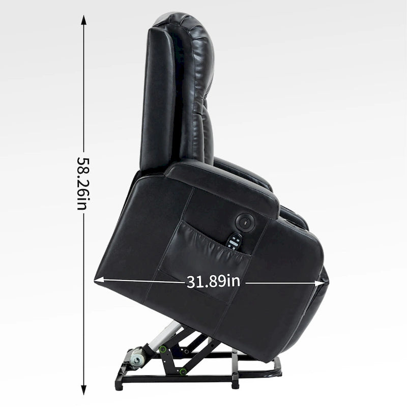Fauteuil inclinable électrique noir avec fonction de massage par vibration, adapté aux personnes âgées
