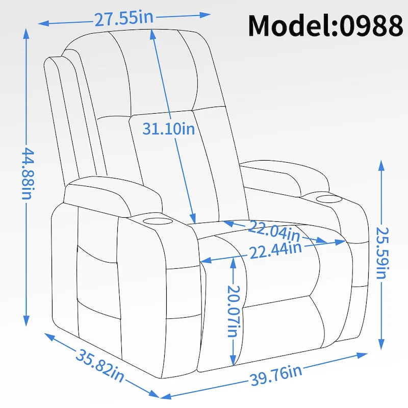 Fauteuil inclinable électrique noir avec fonction de massage par vibration, adapté aux personnes âgées