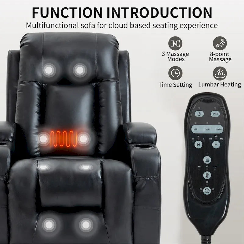 Fauteuil inclinable électrique noir avec fonction de massage par vibration, adapté aux personnes âgées