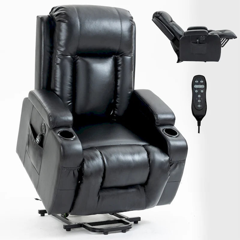 Fauteuil inclinable électrique noir avec fonction de massage par vibration, adapté aux personnes âgées