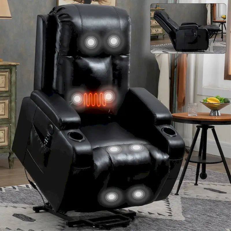 Fauteuil inclinable électrique noir avec fonction de massage par vibration, adapté aux personnes âgées