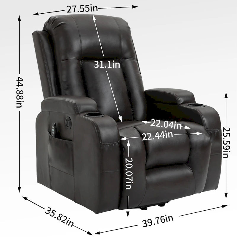 Fauteuil inclinable électrique noir avec fonction de massage par vibration, adapté aux personnes âgées
