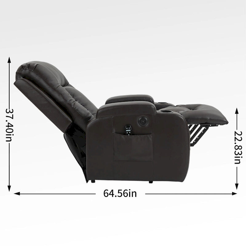 Fauteuil inclinable électrique noir avec fonction de massage par vibration, adapté aux personnes âgées