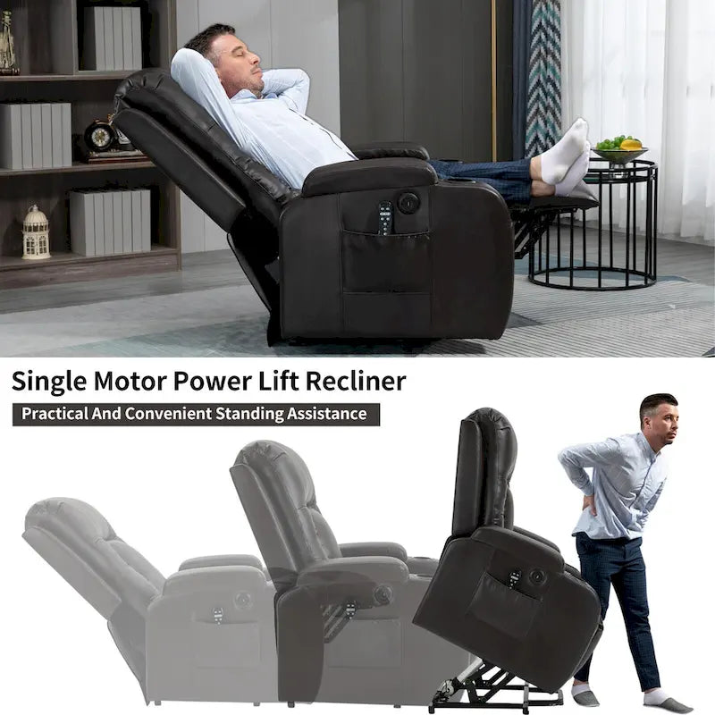 Fauteuil inclinable électrique noir avec fonction de massage par vibration, adapté aux personnes âgées