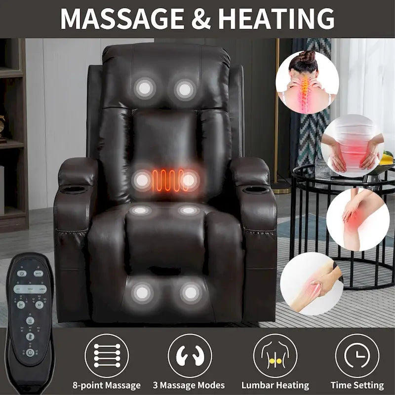 Fauteuil inclinable électrique noir avec fonction de massage par vibration, adapté aux personnes âgées