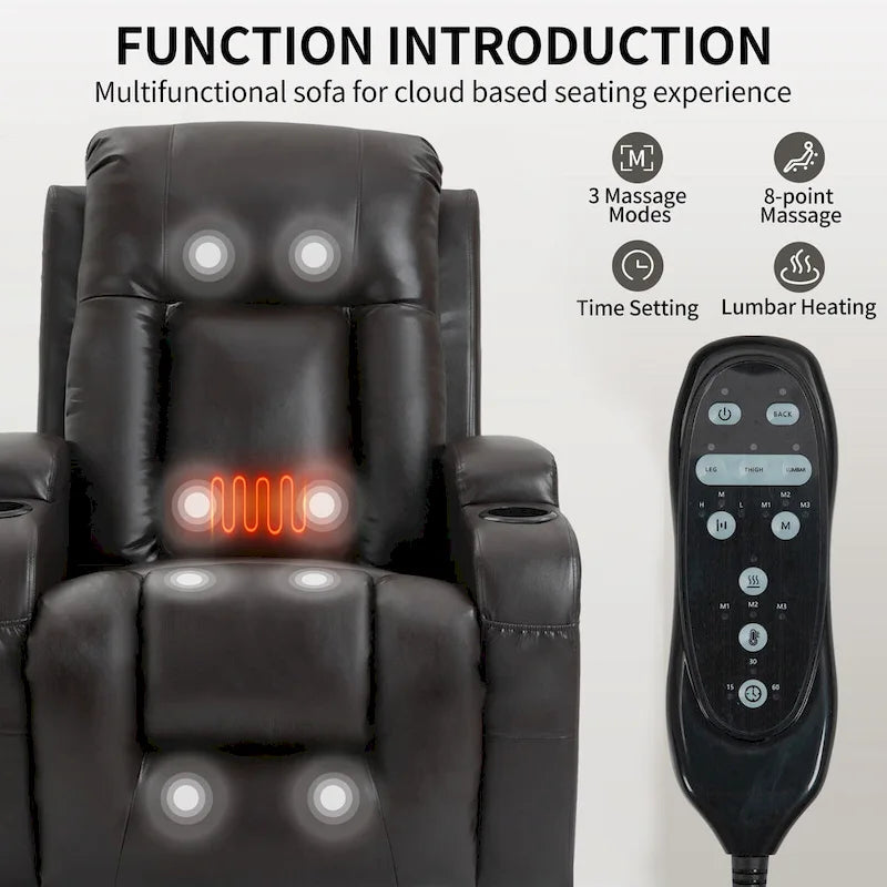 Fauteuil inclinable électrique noir avec fonction de massage par vibration, adapté aux personnes âgées