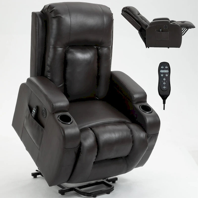 Fauteuil inclinable électrique noir avec fonction de massage par vibration, adapté aux personnes âgées