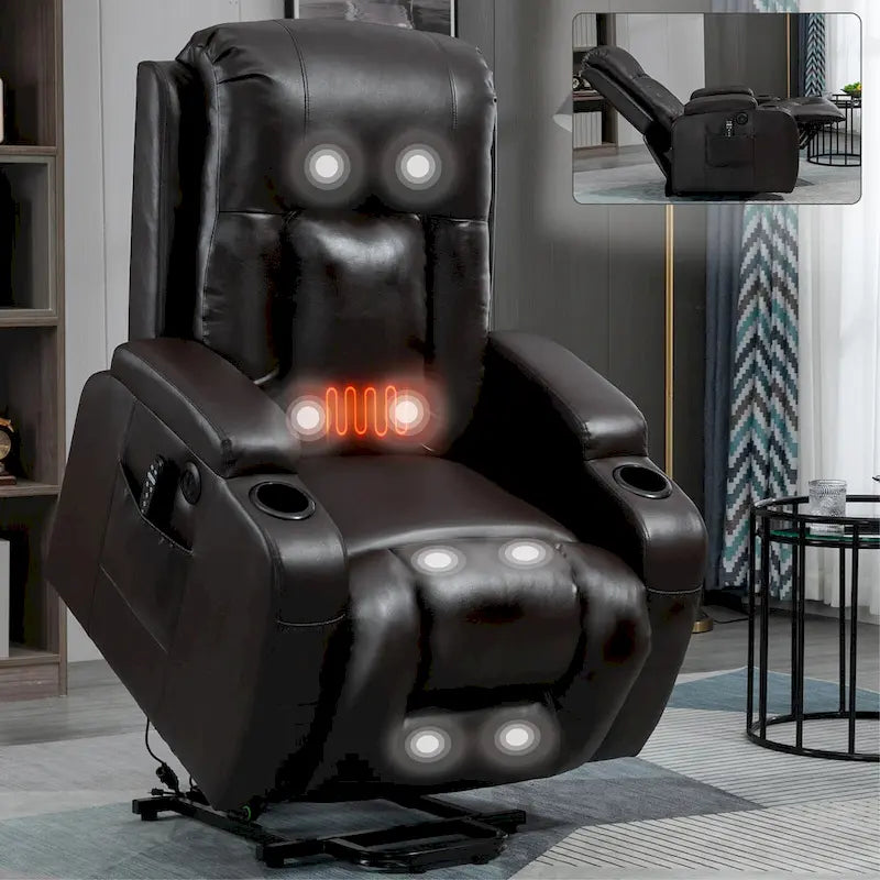 Fauteuil inclinable électrique noir avec fonction de massage par vibration, adapté aux personnes âgées