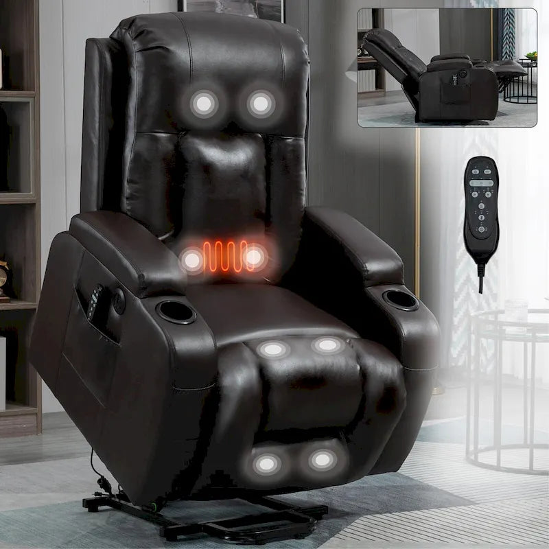 Fauteuil inclinable électrique noir avec fonction de massage par vibration, adapté aux personnes âgées
