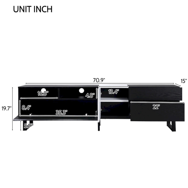 Meuble TV moderne pour téléviseur 80 pouces avec double espace de rangement