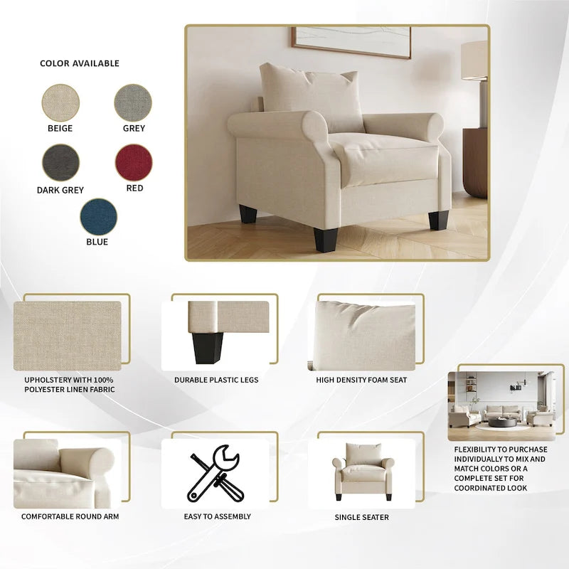 Fauteuil capitonné en lin classique