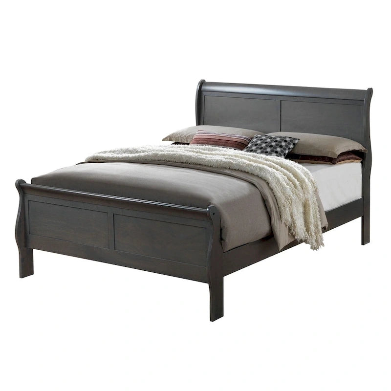 Lit contemporain en bois massif gris