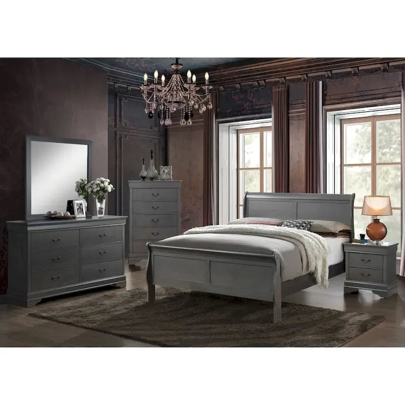 Lit contemporain en bois massif gris