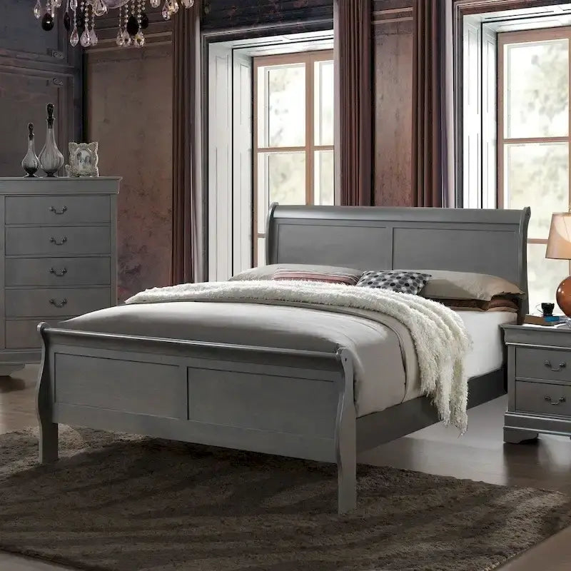 Lit contemporain en bois massif gris