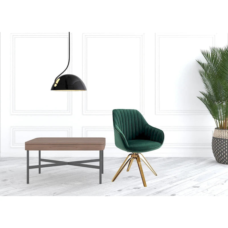 Fauteuil pivotant en velours vert et doré