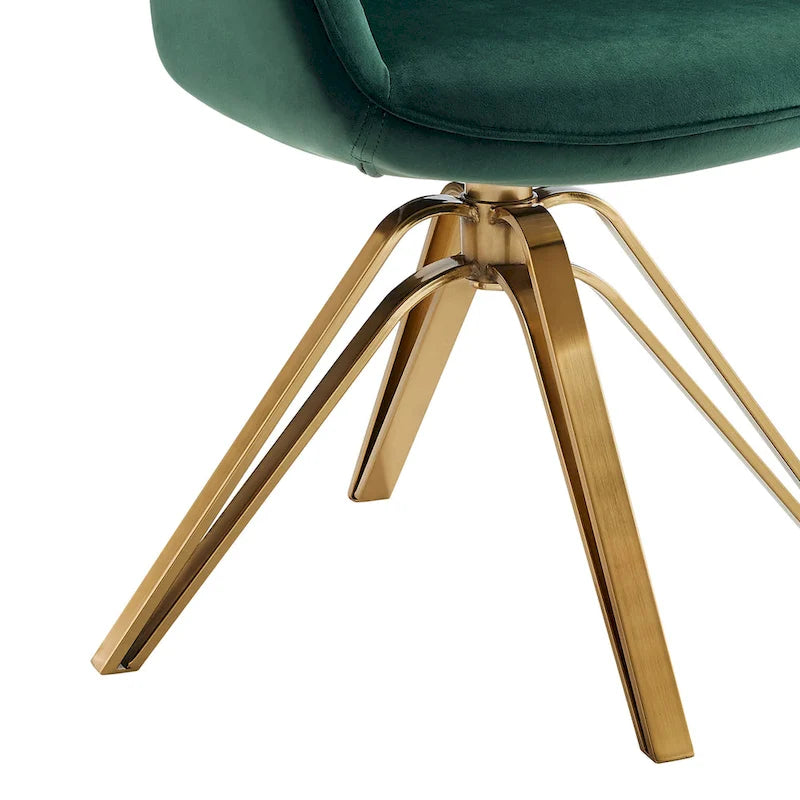 Fauteuil pivotant en velours vert et doré