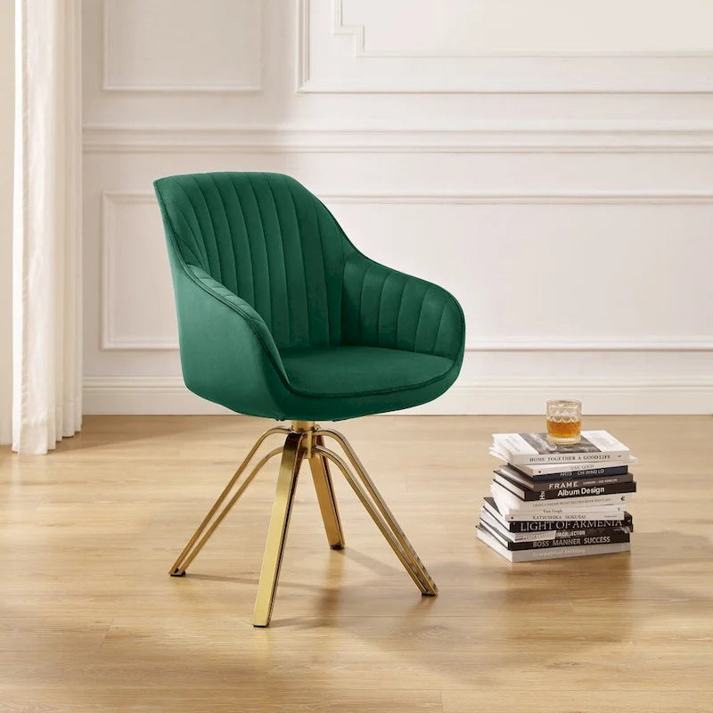 Fauteuil pivotant en velours vert et doré
