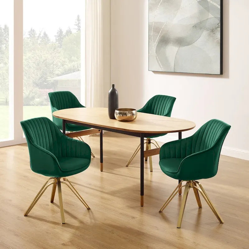 Fauteuil pivotant en velours vert et doré