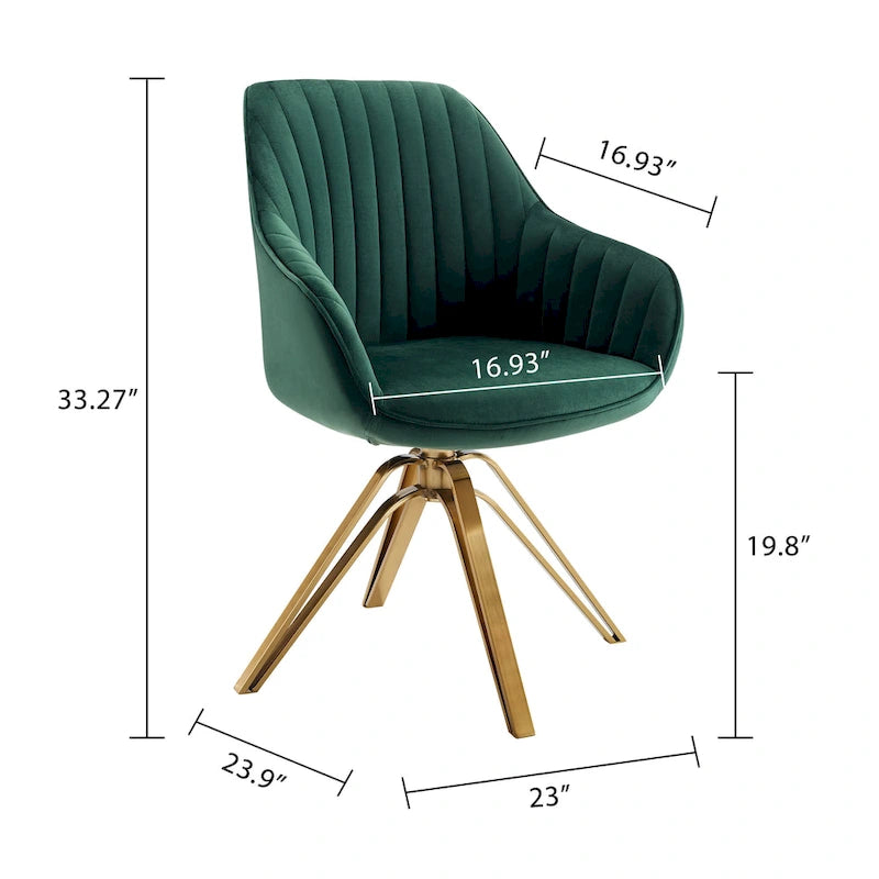 Fauteuil pivotant en velours vert et doré