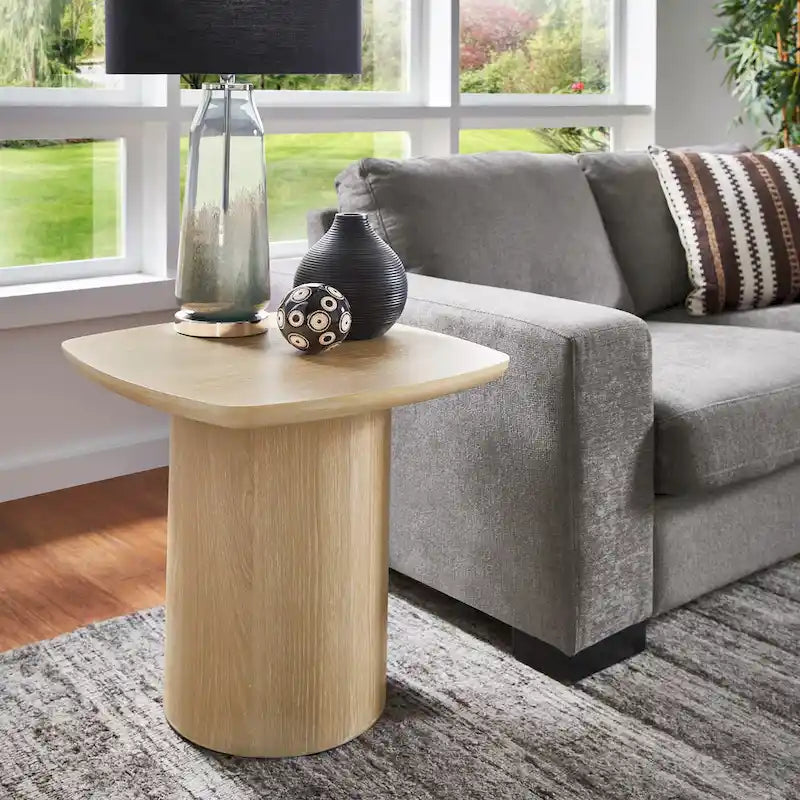 Edo Contemporary Oak-Finished End Table with Sturdy Column Base by iNSPIRE Q Modern