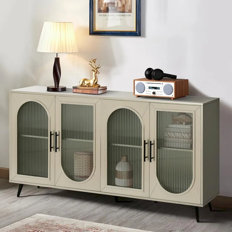 Meuble TV en bois avec armoire de rangement et étagères réglables