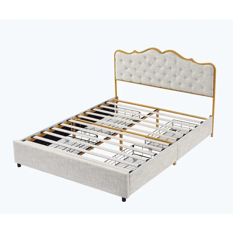 Lit plateforme élégant avec quatre tiroirs de rangement