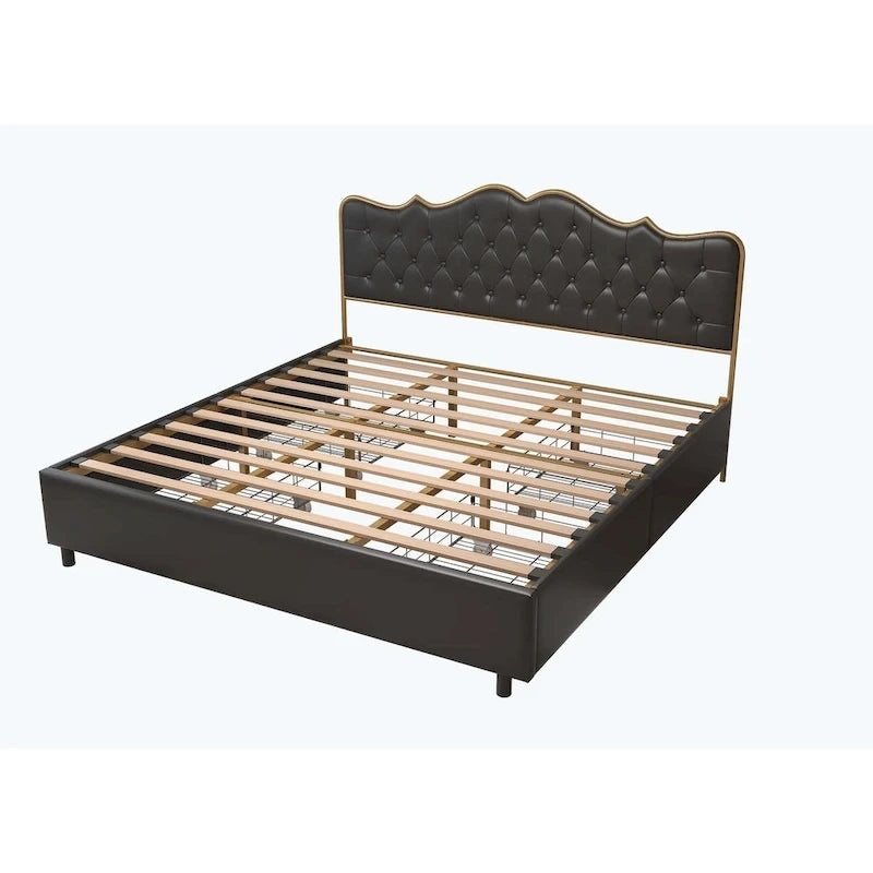 Lit plateforme élégant avec quatre tiroirs de rangement
