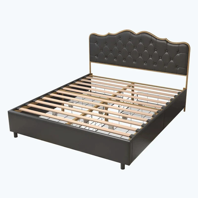 Lit plateforme élégant avec quatre tiroirs de rangement