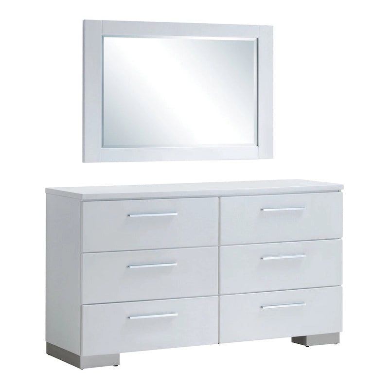 Commode et miroir contemporains blancs 2 pièces à 6 tiroirs