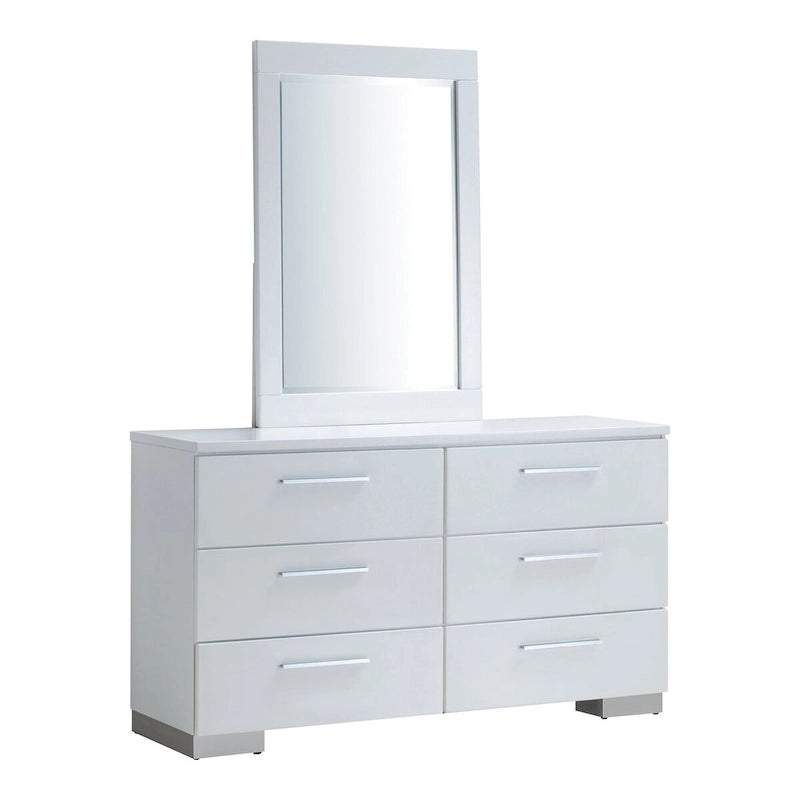 Commode et miroir contemporains blancs 2 pièces à 6 tiroirs