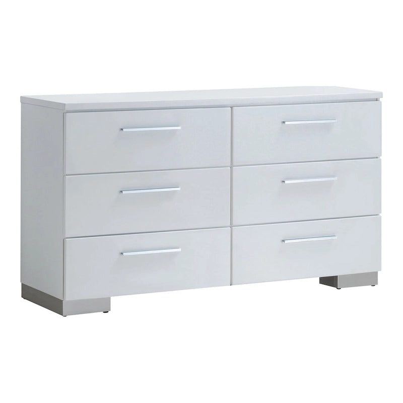 Commode et miroir contemporains blancs 2 pièces à 6 tiroirs