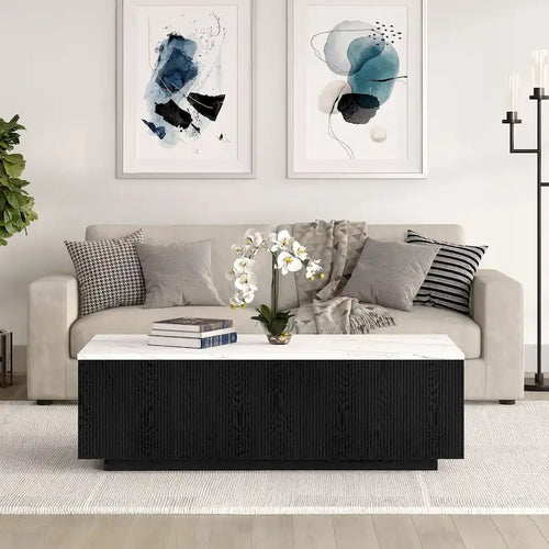 Reyes 48 Wide Rectangular Coffee Table with Faux Marble Top - 47.5 Wide
