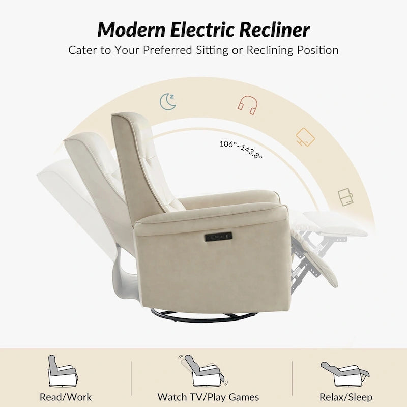Fauteuil inclinable électrique pivotant en similicuir moderne avec ports USB