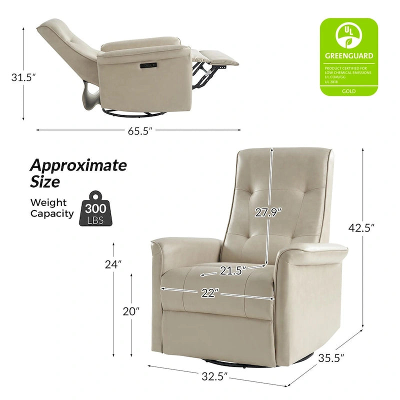 Fauteuil inclinable électrique pivotant en similicuir moderne avec ports USB