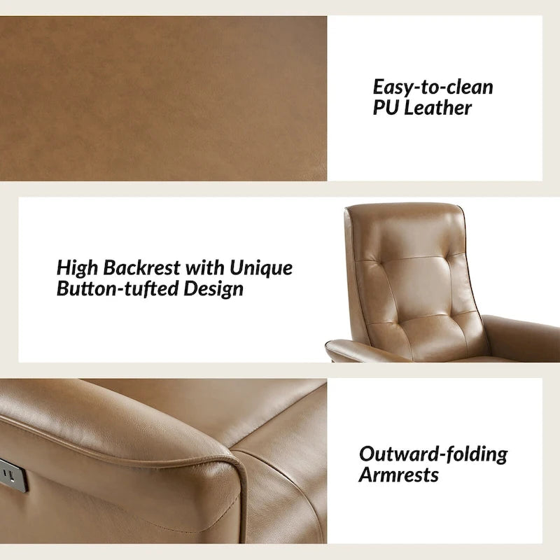 Fauteuil inclinable électrique pivotant en similicuir moderne avec ports USB