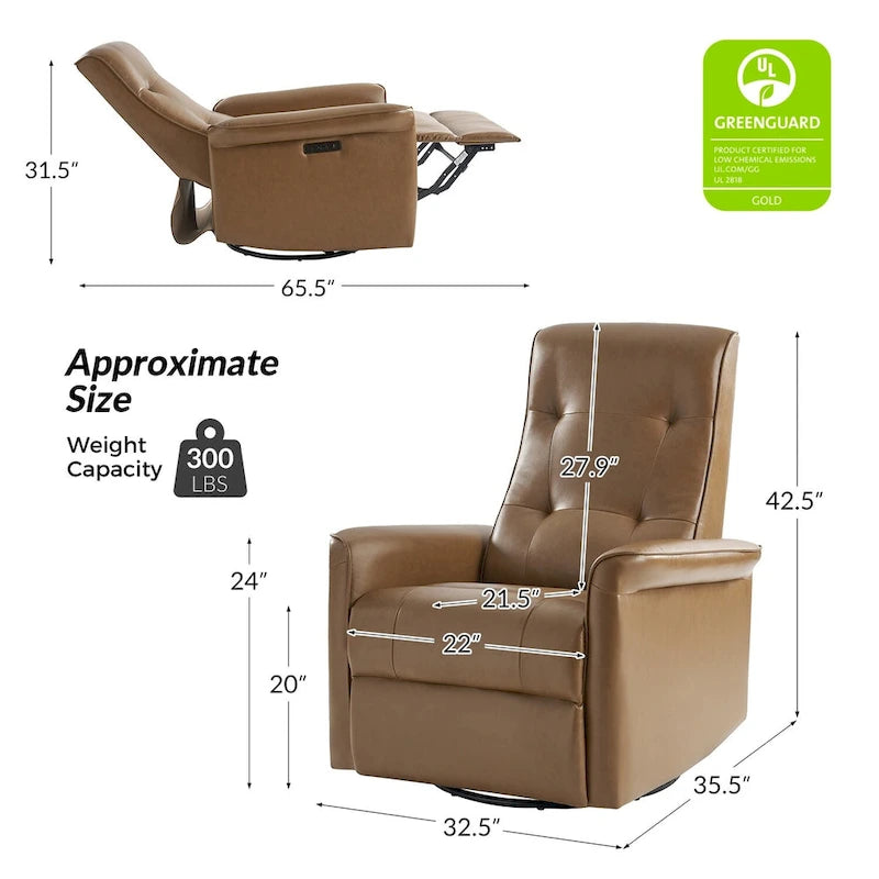 Fauteuil inclinable électrique pivotant en similicuir moderne avec ports USB