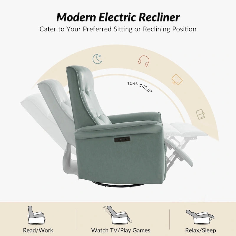 Fauteuil inclinable électrique pivotant en similicuir moderne avec ports USB