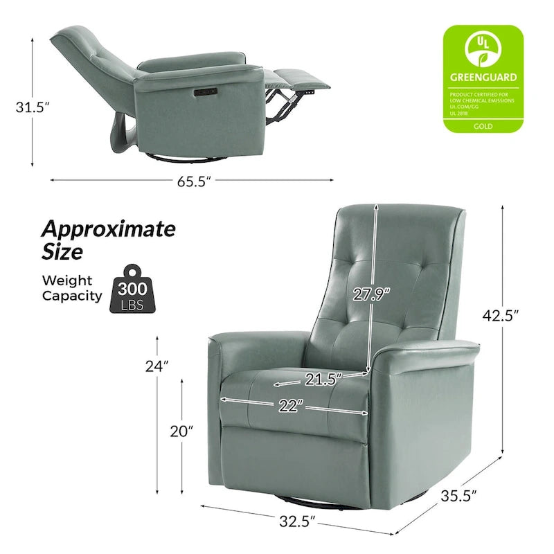 Fauteuil inclinable électrique pivotant en similicuir moderne avec ports USB