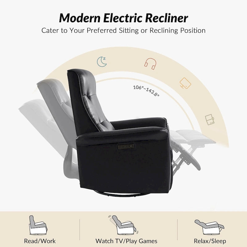 Fauteuil inclinable électrique pivotant en similicuir moderne avec ports USB