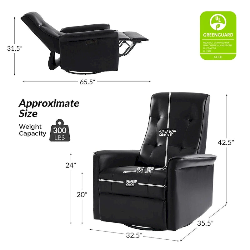 Fauteuil inclinable électrique pivotant en similicuir moderne avec ports USB