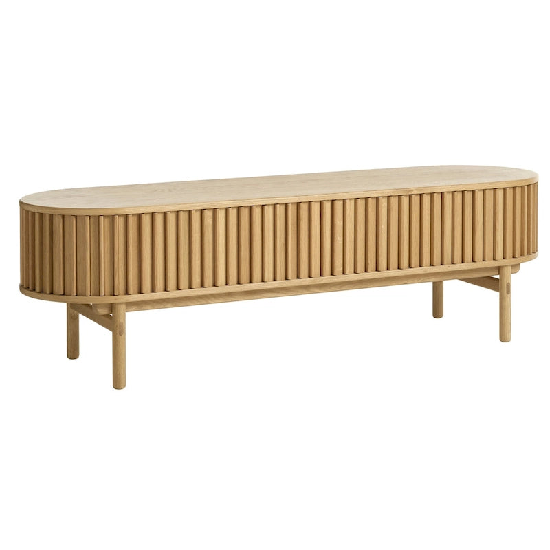 Meuble TV bas coulissant arrondi Mid-Century Modern